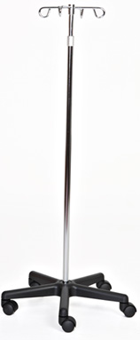 Height Adjustable Chrome 5-Leg IV Stand with Detachable Hook Top